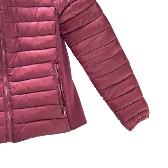 Ci Sono Womens Quilted Puffer Jacket Burgundy Full-Zip Long Sleeve Size Large - Picture 6 of 8